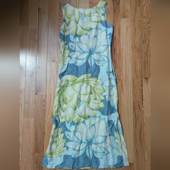 Tommy Bahama Sleeveless Maxi Dress Silk Linen Lotus Size 8